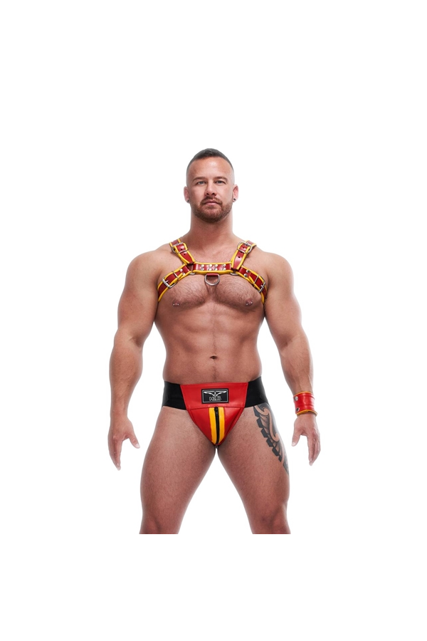 Alsók és jockstrap -ek / Mister B Bőr prémium jockstrap - piros sárga