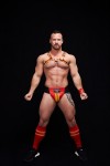 Alsók és jockstrap -ek / Mister B Bőr prémium jockstrap - piros sárga