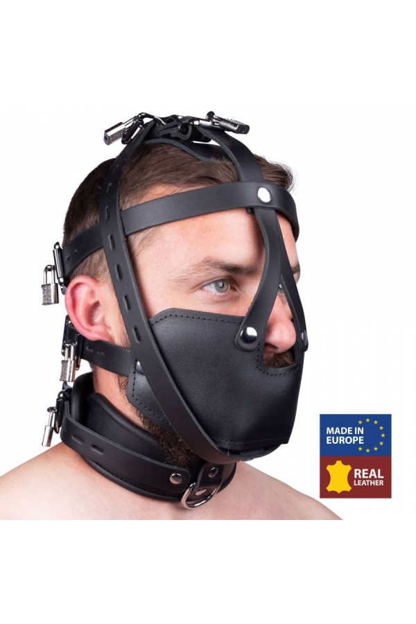 Head Harnesses / The Red Leather Mask for Slave