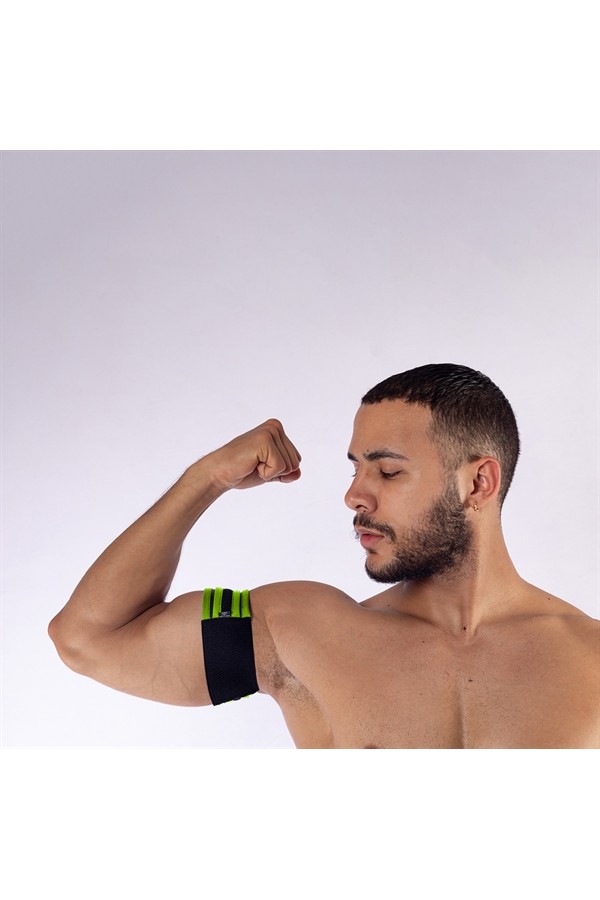 Övek és karpántok / Mister B Neoprene bicepszpánt fekete neonzöld