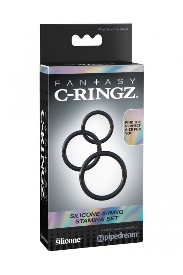 Cock - Glans Rings / Pipedream Fantasy C-Ringz Silicone 3-Ring Stamina Set- Black