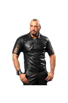 Ingek / Leather Maniacs Fűzős rövidujjú bőr ing