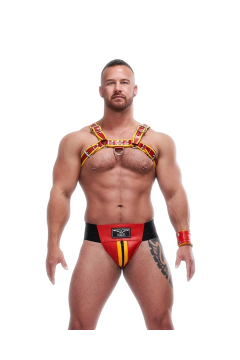 Alsók és jockstrap -ek / Mister B Bőr prémium jockstrap - piros sárga