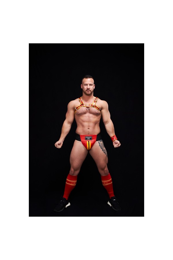 Alsók és jockstrap -ek / Mister B Bőr prémium jockstrap - piros sárga