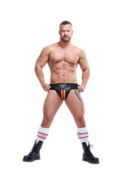 Alsók és jockstrap -ek / Mister B Bőr prémium jockstrap - fekete narancs