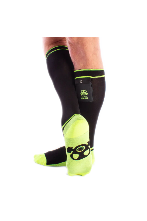Socks / Brutus GAS MASK Party Socks w. Pockets Black / Neon Yellow