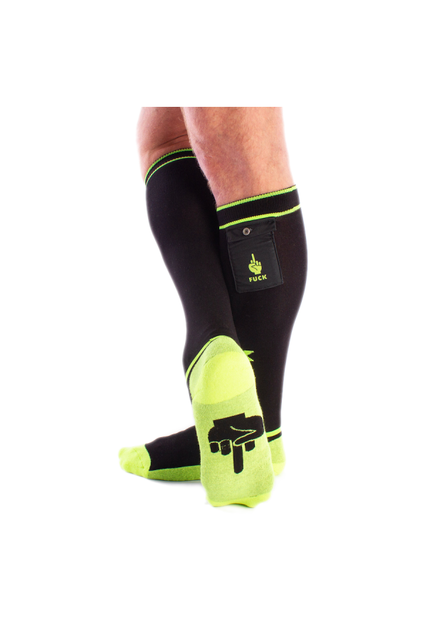 Socks / Brutus FUCK Party Socks w. Pockets Black / Neon Yellow